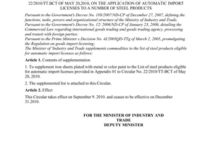 Circular No. 31/2010/TT-BCT supplementing commodities eligible