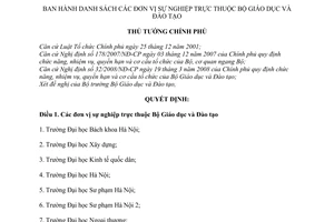 Quyết định 1325/QĐ-TTg danh sách đơn vị sự nghiệp Bộ Giáo dục