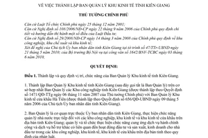 Quyết định 1327/QĐ-TTg  thành lập Ban Quản lý Khu kinh tế tỉnh Kiên Giang