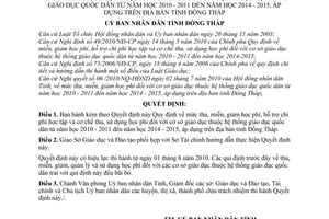 Quyết định 22/2010/QĐ-UBND  mức thu, miễn, giảm học phí,cơ sở giáo dục