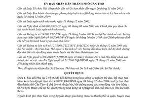 Quyết định 30/2010/QĐ-UBND sửa đổi Quyết định 19/2009/QĐ-UBND Cần Thơ