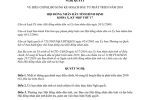 Nghị quyết 02/2010/NQ-HĐND điều chỉnh kế hoạch đầu tư phát triển Bình Định 2010