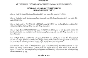 Nghị quyết 11/NQ-HĐND 2010 thành lập Phòng Dân tộc thuộc UBND huyện Bình Định