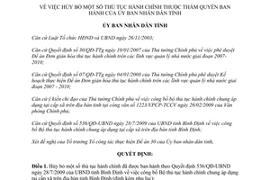 Quyết định 345/QĐ-UBND 2010 hủy bỏ thủ tục hành chính chung cấp xã Bình Định