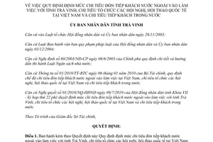 Quyết định 02/2010/QĐ-UBND mức chi tiêu đón tiếp khách nước ngoài tổ chức hội nghị hội thảo quốc tế Trà Vinh