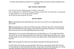 Quyết định 50/2010/QĐ-TTg 2cơ chế xử lý nợ bị rủi ro tại Ngân hàng Chính