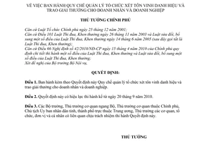 Quyết định 51/2010/QĐ-TTg  Quy chế quản lý tổ chức xét tôn vinh danh hiệu