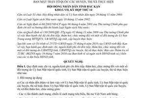 Nghị quyết 15/2010/NQ-HĐND chi đón tiếp thăm hỏi chúc mừng Bắc Kạn