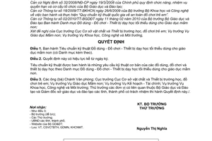 Quyết định 3141/QĐ-BGDĐT Tiêu chuẩn kỹ thuật Đồ dùng Đồ chơi