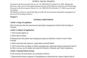 Circular No. 11/2010/TT-BKHCN on measurement and quality management of petrol
