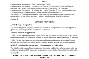 Circular No. 20/2010/TT-BGTVT stipulating the grant, renewal and revocation