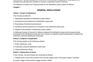 Circular No. 32/2010/TT-BCT regulations on distribution power system