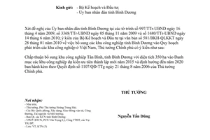 Công văn 1158/TTg-KTN bổ sung khu công nghiệp Tân Bình