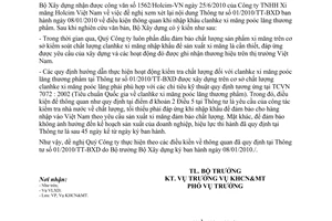 Công văn 313/BXD-KHCN điều kiện thông quan tại Thông tư 01/2010/TT-BXD