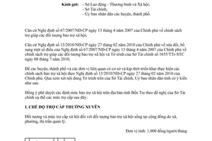 Công văn 2821/UBND-VHXH năm 2010 chính sách trợ giúp các đối tượng bảo trợ xã hội Bến Tre