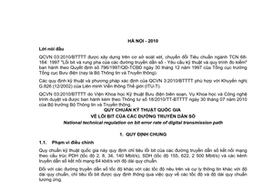 Quy chuẩn kỹ thuật Quốc gia QCVN 03:2010/BTTTT về lỗi bit của các đường truyền dẫn số do Bộ trưởng Bộ Thông tin và Truyền thông ban hành