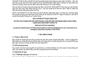 Quy chuẩn kỹ thuật Quốc gia QCVN 19:2010/BTTTT về yêu cầu chung đối với thiết bị đầu cuối kết nối vào mạng điện thoại công cộng qua giao diện tương tự do Bộ trưởng Bộ Thông tin và Truyền thông ban hành