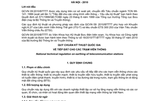 Quy chuẩn kỹ thuật Quốc gia QCVN 09:2010/BTTTT về tiếp đất cho các trạm viễn thông do Bộ trưởng Bộ Thông tin và Truyền thông ban hành