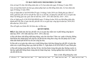 Quyết định 35/2010/QĐ-UBND Học phí trường mầm non và phổ thông công lập