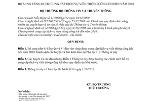 Thông tư 19/2010/TT-BTTTT bổ sung vùng được cung cấp dịch vụ viễn thông công ích