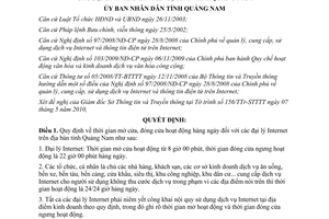 Quyết định 2518/QĐ-UBND 2010 thời gian mở cửa đóng cửa hàng ngày của đại lý Internet Quảng Nam