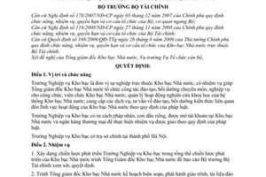 Quyết định 2057/QĐ-BTC quy định chức năng, nhiệm vụ, quyền hạn