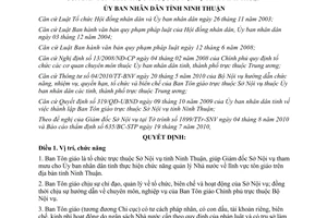 Quyết định 1291/2010/QĐ-UBND nhiệm vụ quyền hạn Ban Tôn giáo Ninh Thuận