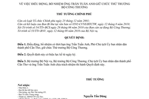 Quyết định 1467/QĐ-TTg điều động, bổ nhiệm ông Trần Tuấn Anh