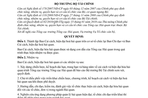 Quyết định 2056/QĐ-BTC quy định nhiệm vụ tổ chức hoạt động