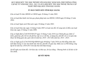 Quyết định 20/2010/QĐ-UBND thu học phí giáo dục mầm non phổ thông công lập 2010 2011 Hậu Giang