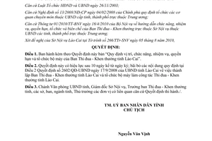 Quyết định số 21/2010/QĐ-UBND chức năng nhiệm vụ quyền hạn Ban Thi đua Lào Cai