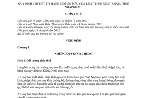 Nghị định 87/2010/NĐ-CP hướng dẫn Luật Thuế xuất khẩu, thuế nhập khẩu