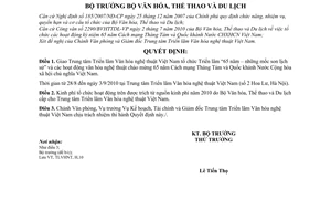 Quyết định 2831/QĐ-BVHTTDL tổ chức Triển lãm 65 năm – những mốc son lịch sử