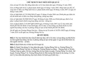 Quyết định 09/2010/QĐ-UBND tổ chức hoạt động Đội Kiểm tra liên ngành Quận 12 tp HCM