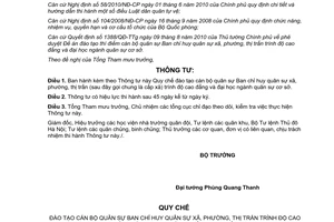 Thông tư 107/2010/TT-BQP Quy chế đào tạo cán bộ quân sự Ban chỉ huy quân sự