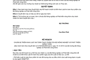Quyết định 2194/QĐ-BNN-QLCL Kế hoạch chuẩn bị triển khai Luật An toàn thực phẩm