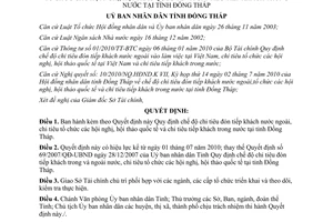 Quyết định 25/2010/QĐ-UBND chế độ chi tiêu đón tiếp khách hội nghị Đồng Tháp