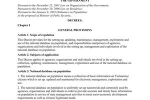 Decree No. 90/2010/ND-CP providing for the national database on population
