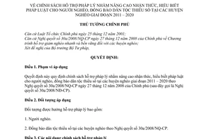 Quyết định 52/2010/QĐ-TTg chính sách hỗ trợ pháp lý nâng cao nhận thức