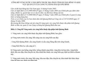 Thông tư 22/2010/TT-BGTVT công bố Vùng nước cảng biển tỉnh Quảng Bình