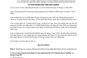 Quyết định 24/2010/QĐ-UBND thành lập chức năng quyền hạn của các cơ quan chuyên môn Hậu Giang