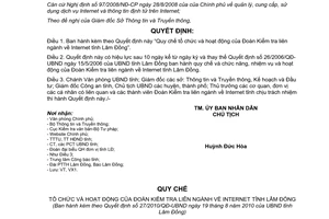 Quyết định 27/2010/QĐ-UBND Đoàn Kiểm tra liên ngành về Internet tỉnh Lâm Đồng