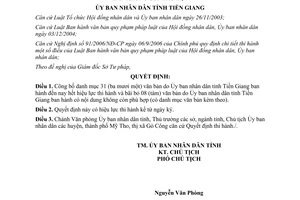 Quyết định 2448/2010/QĐ-UBND công bố danh mục văn bản hết hiệuTiền Giang