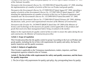 Circular No. 14/2010/TT-BXD on the quality control of tiles