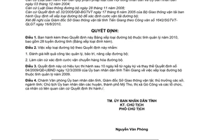 Quyết định 12/2010/QĐ-UBND xếp loại đường bộ tỉnh quản lý năm 2010