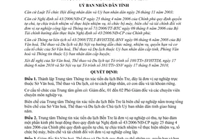 Quyết định 1821/QĐ-UBND năm 2010 trung tâm Thông tin xúc tiến du lịch Bến Tre