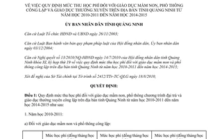 Quyết định 2556/2010/QĐ-UBND quy định mức thu học phí đối với giáo dục mầm non