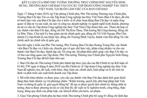 Thông báo 392/TB-BCĐVNS kết luận Phó Thủ tướng Nguyễn Sinh Hùng