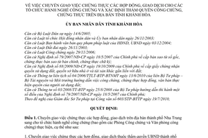 Quyết định 24/2010/QĐ-UBND chuyển giao chứng thực hợp đồng, giao dịch