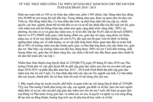 Chỉ thị 06/2010/CT-UBND phổ cập giáo dục mầm non trẻ năm tuổi Ninh Bình 2010-2015